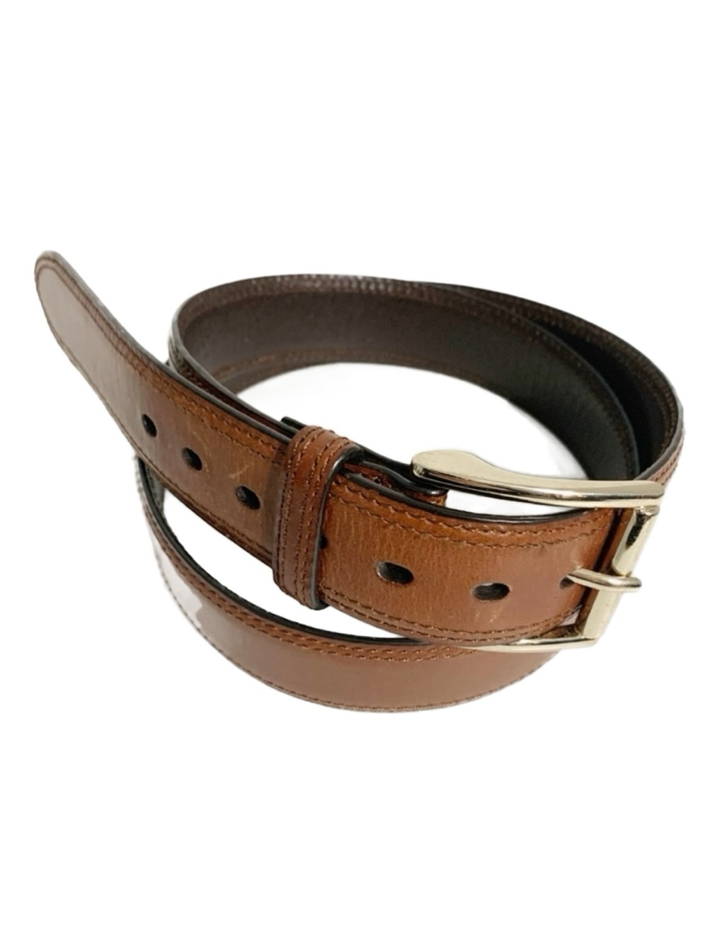 Haggar Smooth Leather Belt Gold Toned Hardware Square Belt Buckle Size 38 🤎💛